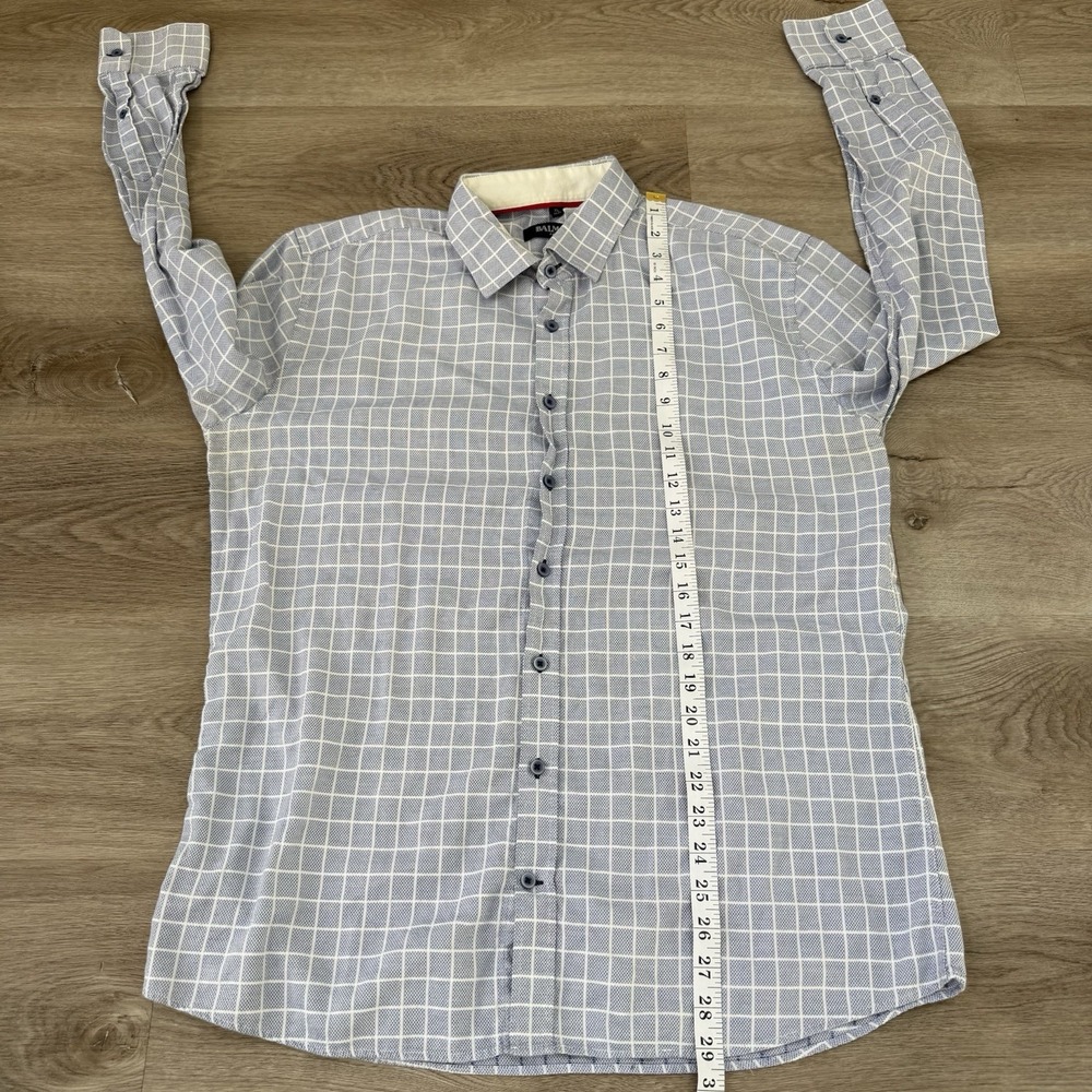 Balmain Paris Mens Size XL Plaid Check Long Sleeve Button Shirt Textured Cotton - Picture 5 of 8